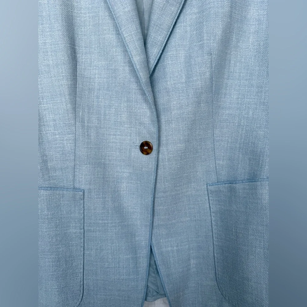 Max Mara Emy Blazer Sky Blue Silk Linen Wool – Size 8